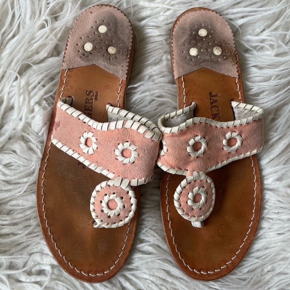 Jack Rodgers Salmon Pink Suede Leather Whipstitch Jacks Heritage Sandals Size 6